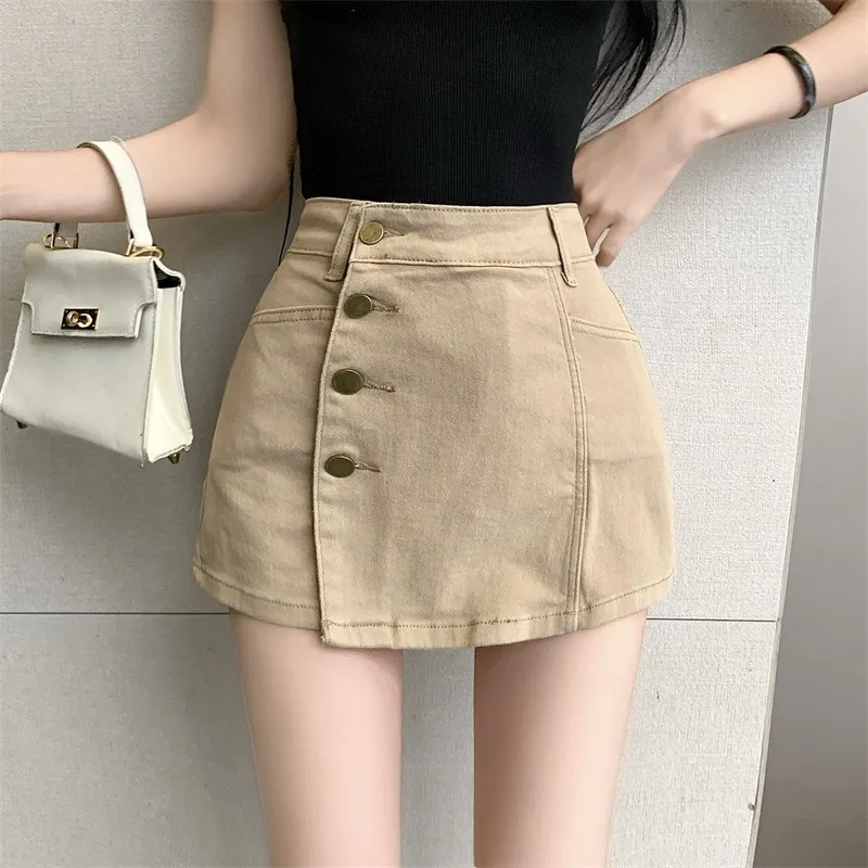 

New Hot Girl Denim Skirt Y2k Fashion Casual High Waist Slim Goth Mini Button Embellishment Academic A-line Denim Skirt