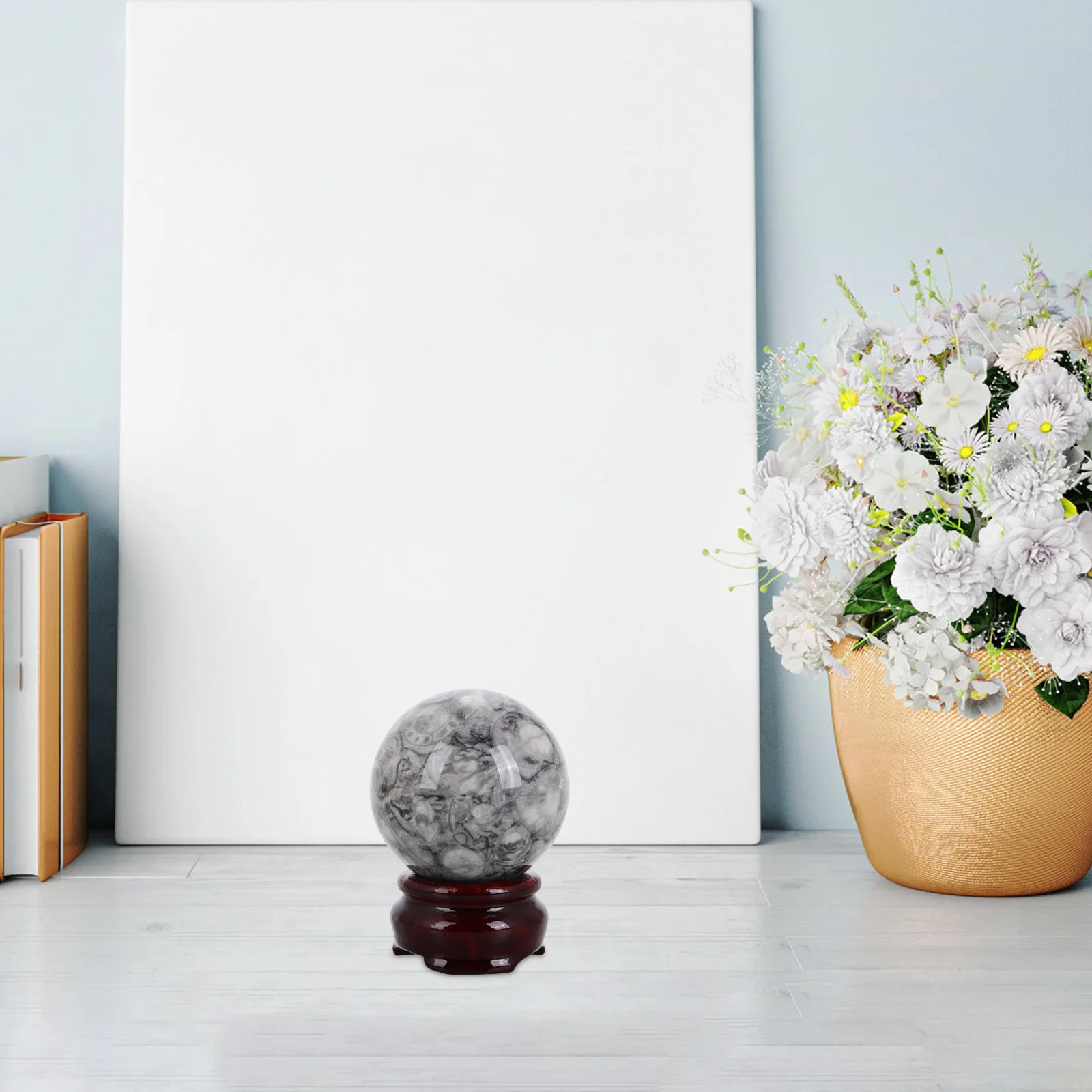 

1pcs Black Crystal Ball With Wooden Stand Smooth Finish For Home Office Yoga Desktop Decor Natural Stone Art Ornament Feng Shui