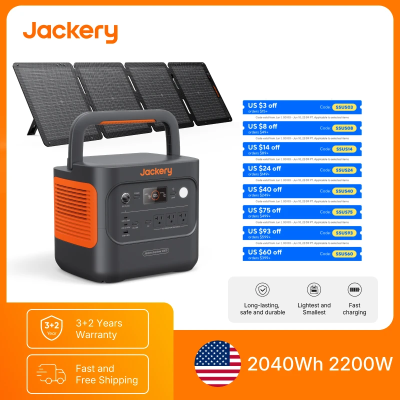 

Jackery Explorer 2000 v2 Power Station and 100Wair Solar Panel, Solar Generator for Emergencies, Power Outages, Camping