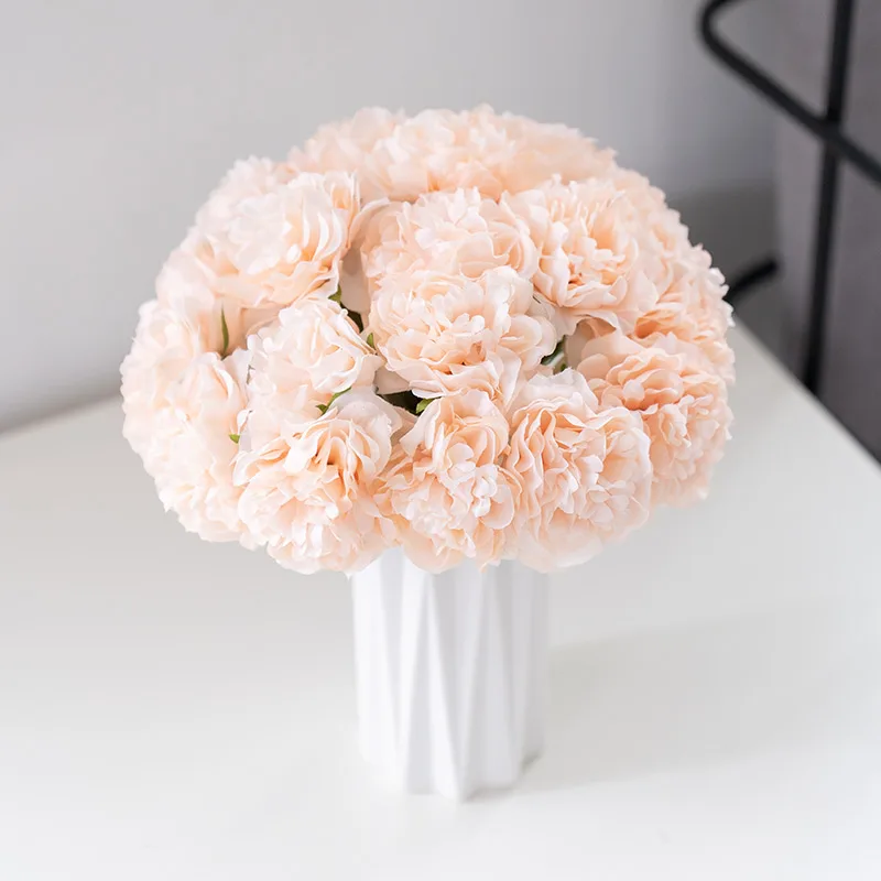 Pink Silk Artificial Peony Bouquet Flowers Wedding Home Living Room Decoration Rose Fake Flowers DIY Crafting Arrangement