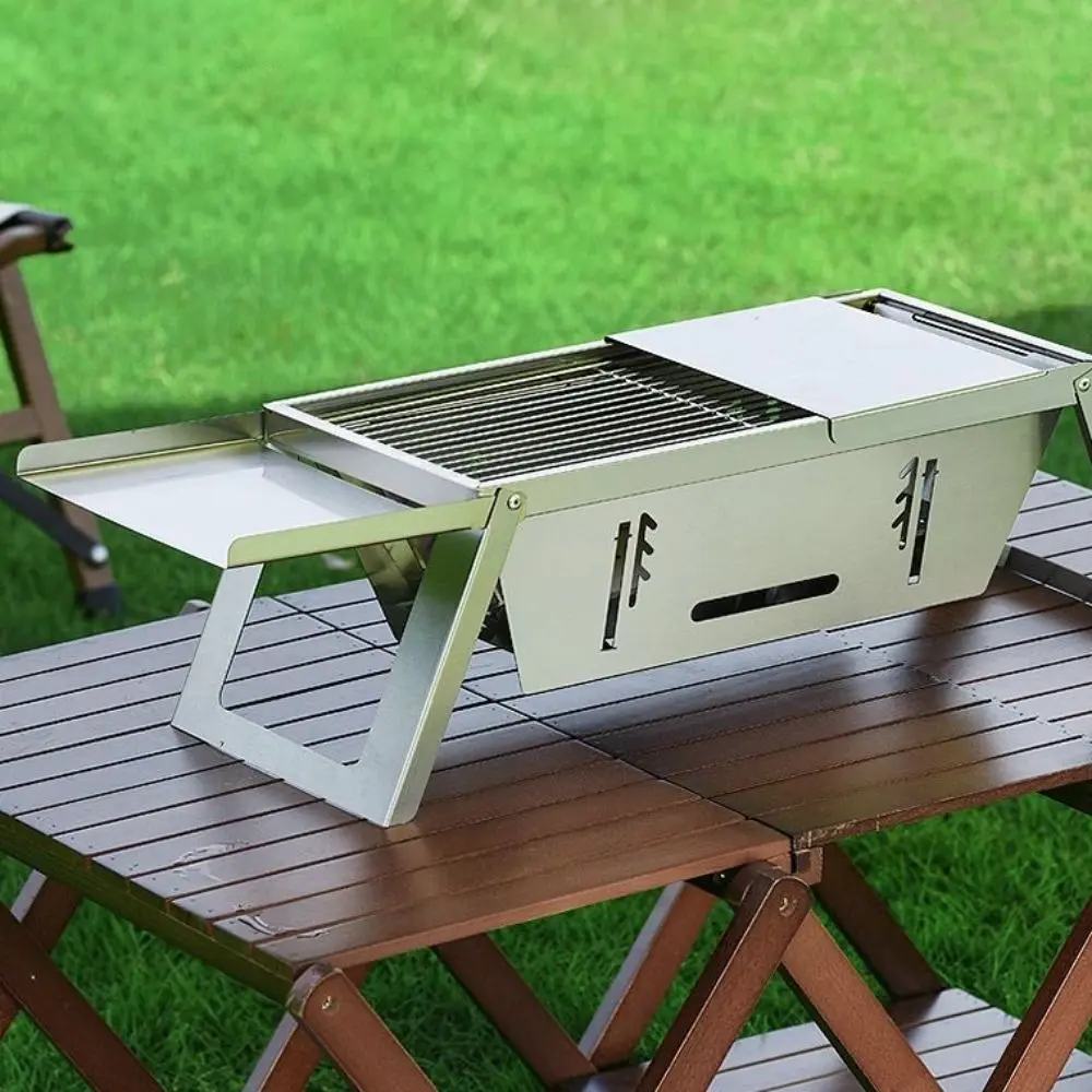 

Stainless Steel Folding Barbecue Stove Adjustable Heat Setting Rust-proof Barbecue Grill Extendable Barbecue Shelf Outdoor