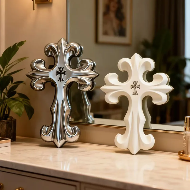 Retro Cross Wall Decor Gothic Style Resin Cross Ornaments Vintage Hanging Sculptures for Home Bedroom Living Room Wall Art Decor - view 3