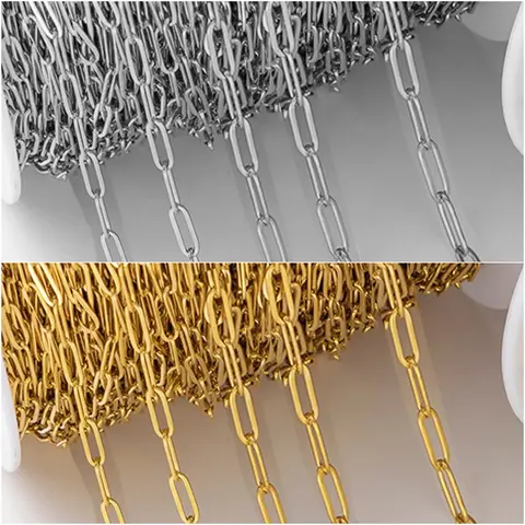 2meter 18K Gold PVD Plated Stainless Steel Paperclip Chains Oval Link Bulk for DIY Bracelet Necklace Jewelry Craft Making