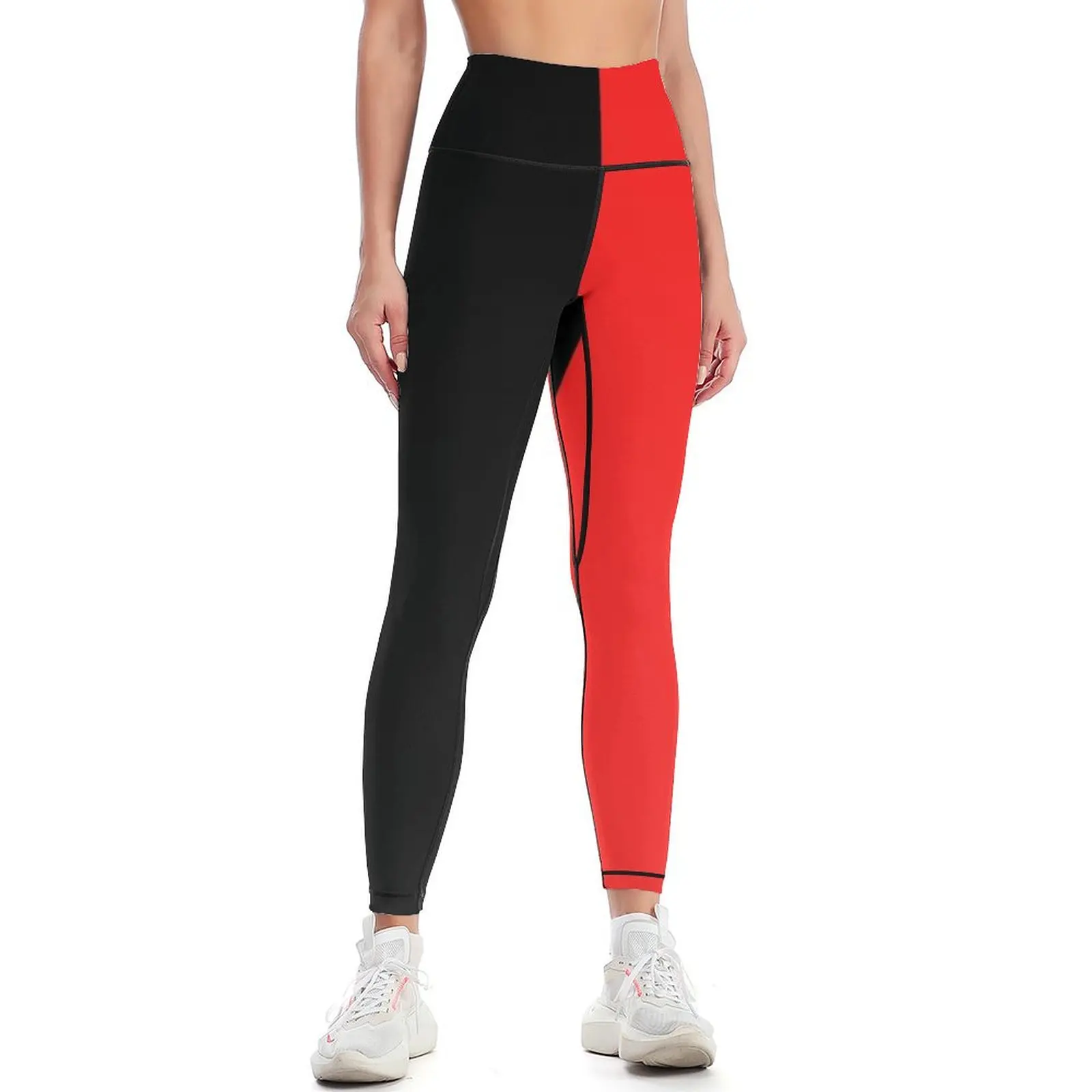 

Half black half red Leggings jogging pants for physical sport pants high waist Womens Leggings