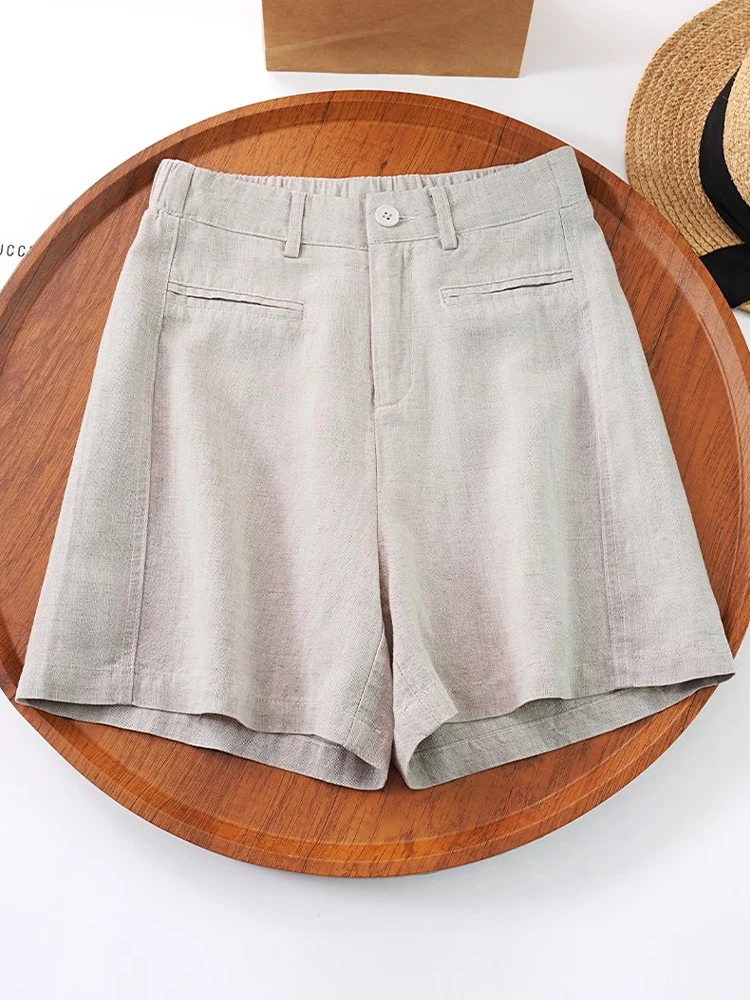 

Женские летние тонкие шорты из льна и хлопка с высокой талией, новый стиль, повседневные, широкие, укороченные, в корейском стиле, для работы и отдыха