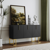 Modern 3-door sideboard with adjustable shelves U-shaped cabinet doors metal handles and base for dining room and kitchen