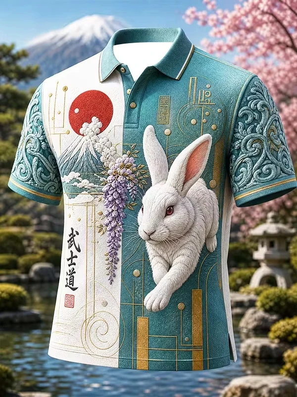 2027 Summer Men's Polo Shirt Outdoor Sports Breathable Quick-Drying Top Family Style Japanese Samurai Series 3D Printed