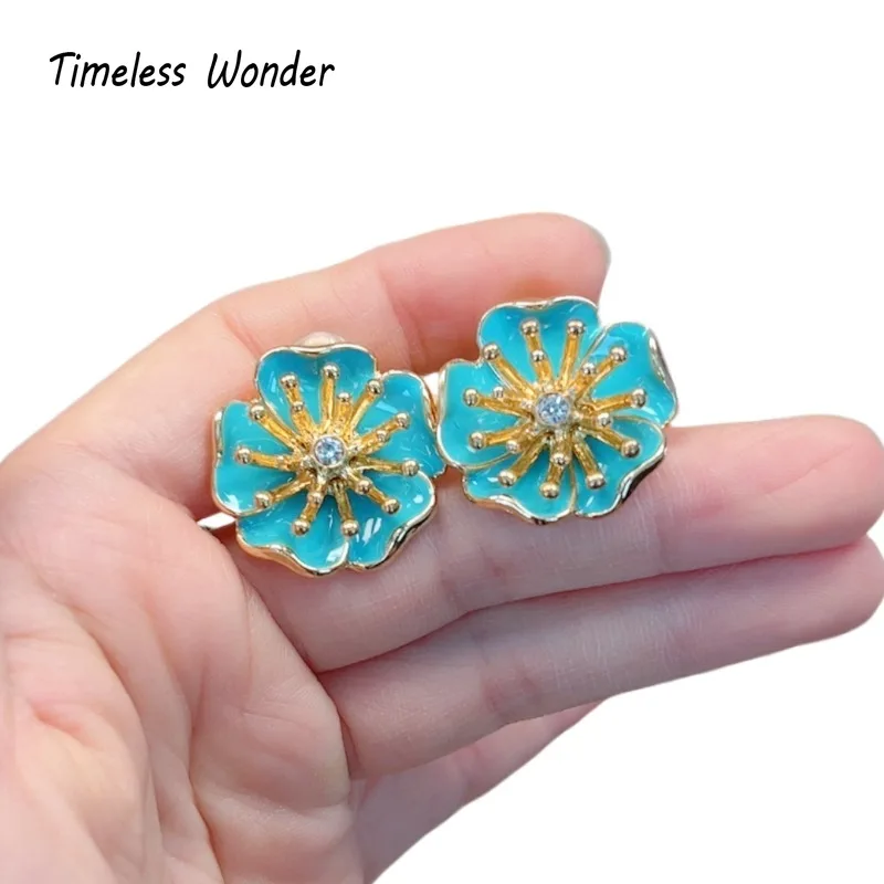 

Timeless Wonder Fancy enamel floral Clip on Earrings for Women Designer Jewelry Runway Gift Brincos Sweet Top 4263