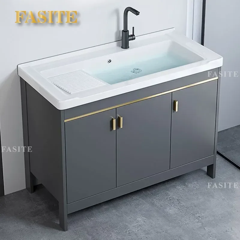 For Bathroom Floor to Ceiling Cabinet Ceramic Integrated Basin Wash Basin Vanity Countertop Sink Combo Modern Storage