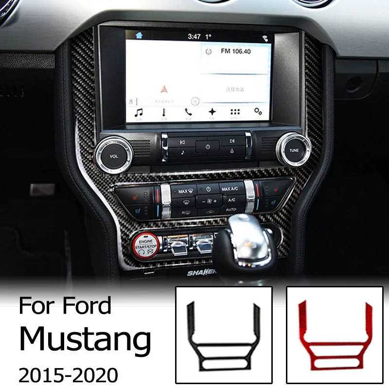 

For Ford Mustang 2015 2016 2017 2018 2019 2020 Carbon Fiber CD Panel Surround Stickers Car Interior Decorative Auto Accessories