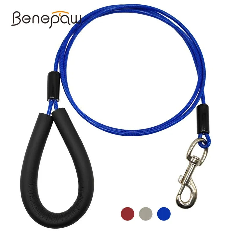 Benepaw Chew-Proof Stainless Steel Dog Leash with Soft Padded Handle – No-Tangle Design for Small, Medium & Large Dogs