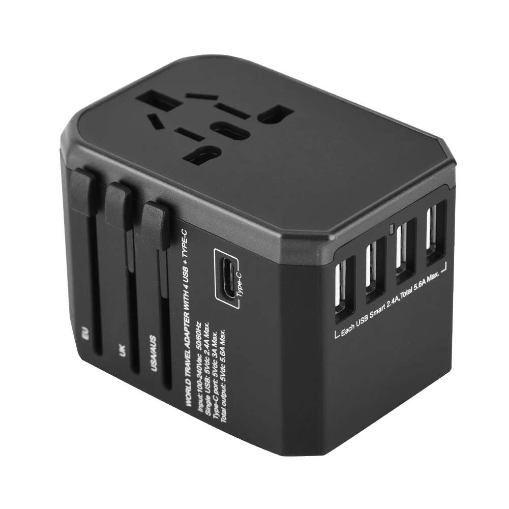 

Портативный универсальный дорожный адаптер с 4 USB-портами и разъемами Type-C, конвертер для быстрой зарядки, для путешествий и повседневного использования