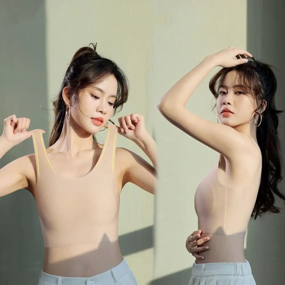 Solid Color Ice Silk Wireless Bra Slim U Neck Underwear for Women Ultra-thin Lingerie Girls Seamless Bra Sport