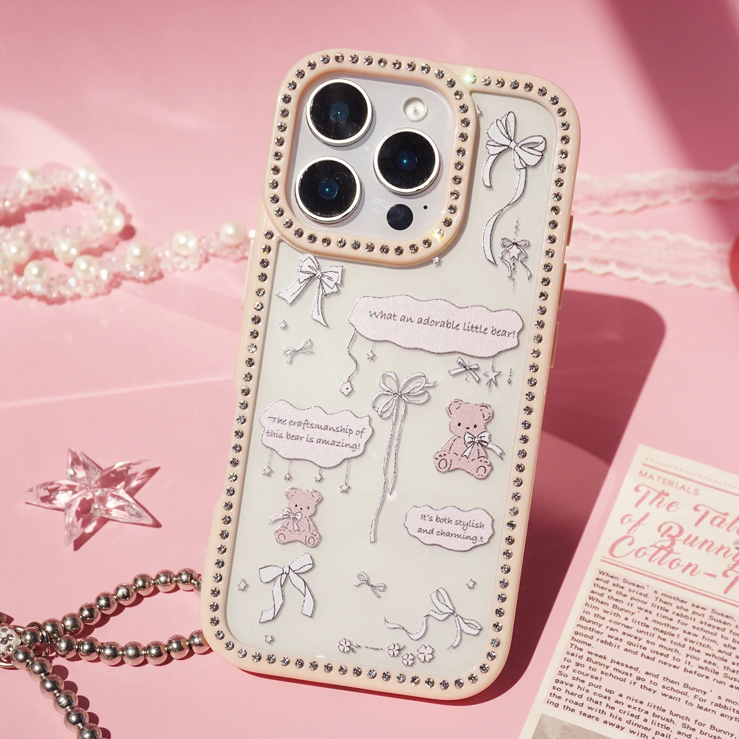 

Luxury Glittering Case for iPhone 17 Pro Max 16 15 Plus 14 13 Pro 12 11 with Sparkle Camera Protection for Women Girly Bear Y2K