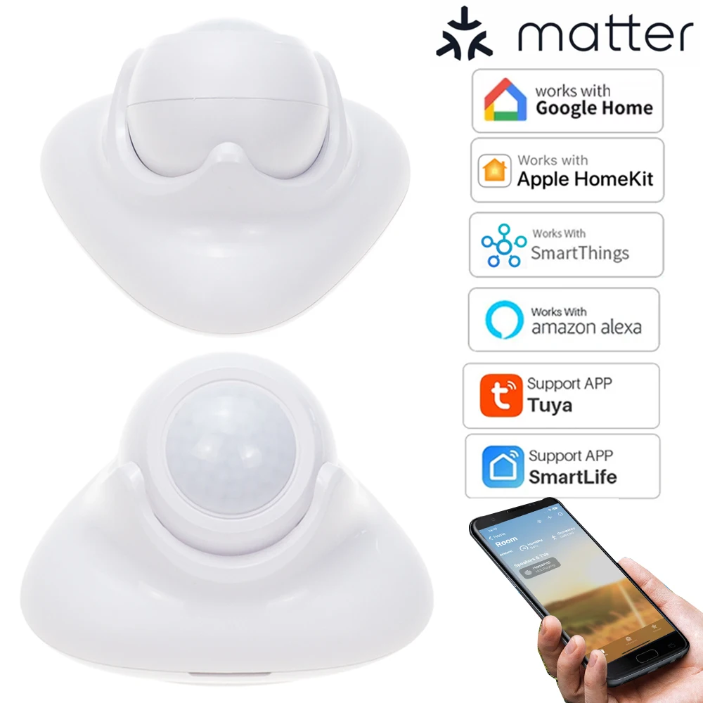 

Датчик движения Matter PIR Smart Human Body Home Датчик охранной сигнализации Приложение Дистанционное управление Работа с Alexa Homekit Google Home SmartTings