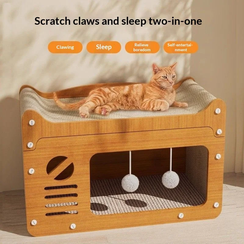 Rascador con cama de cartón antiarañazos para gatos de interior - imagen 5