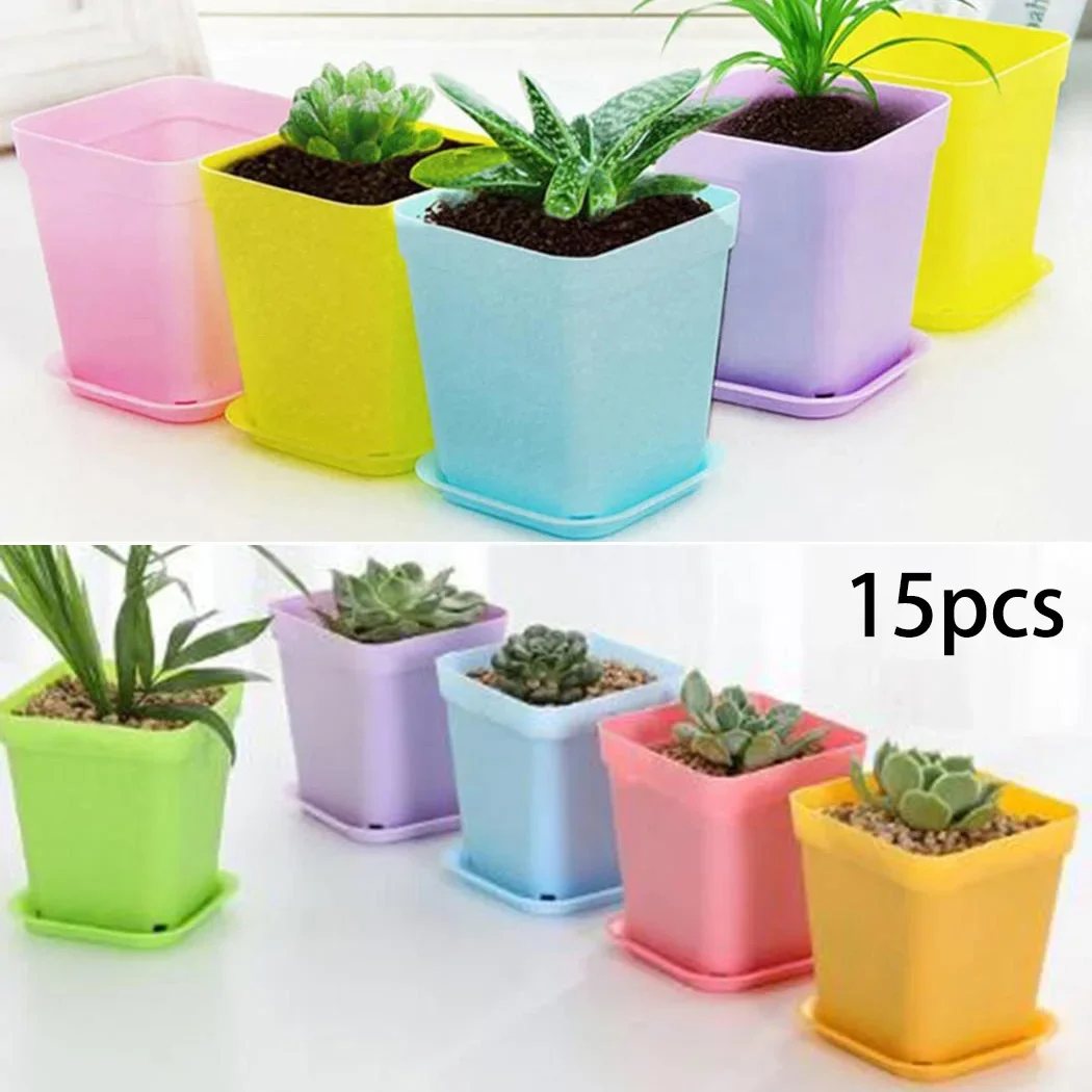 Pot Flowerpots Plastic Vegetable Decoration Office With Tray 15pcs Colorful Flower Plant High Quality Brand New