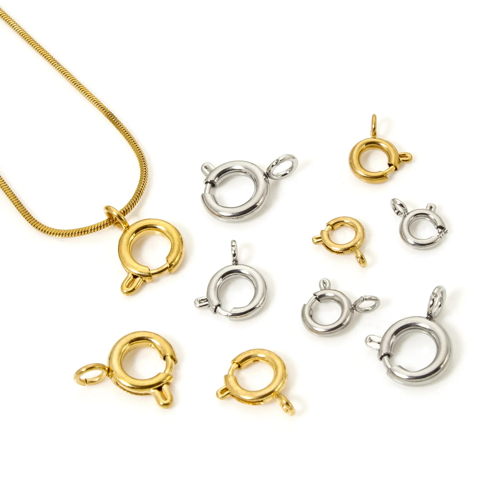 5pcs 304 Stainless Steel Spring Ring Clasps Round Multicolor Buckle Bracelet Necklace Chains Clasps Jewelry Findings
