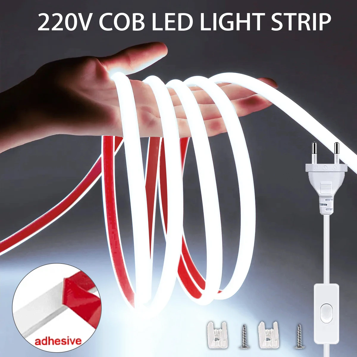 פס תאורה LED 220V COB, פס תאורה LED 220V, סרט גמיש ומבריק במיוחד לחדר ולעיצוב הבית