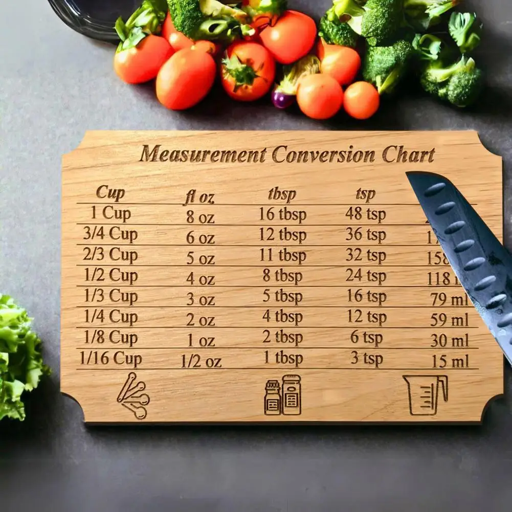 

Baking Measurement Conversion Board Wooden Cutting Boards For RV Kitchen Prep Reusable Metal Kitchen For Cups Tablespoons