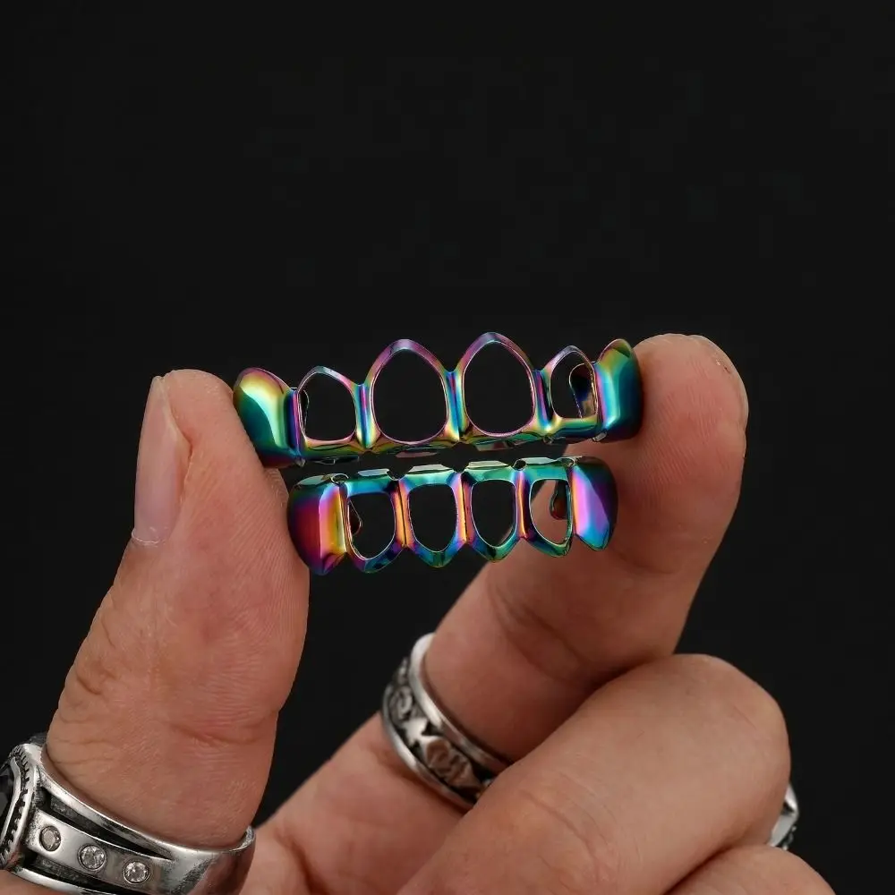 2Pcs/Set Hip Hop Dental Grills Classic Simple Charm Teeth Grillz Fashionable Trendy Hollow Teeth Grillz Braces Tooth Socket
