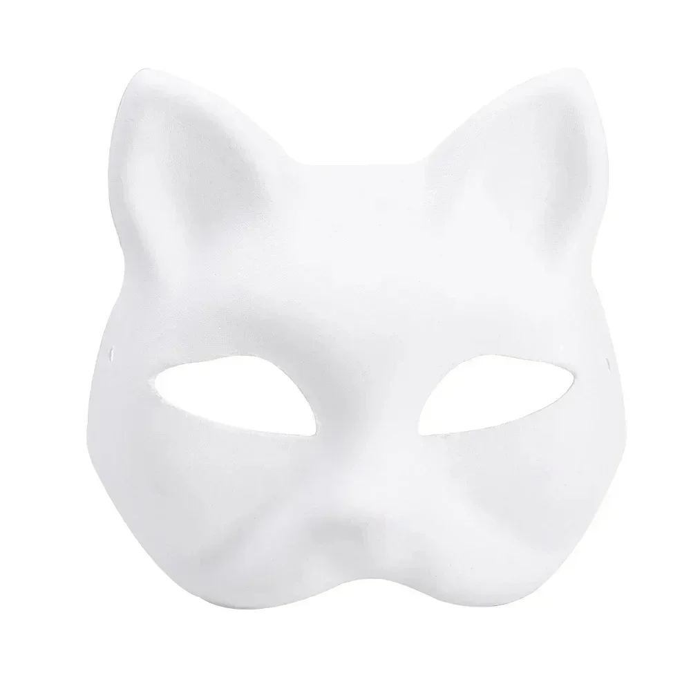 5/3/1Pcs Paper Blank White Halloween Cosplay Cat DIY Forface Paintable Couple Half Animal Mache Party Mardiup Craft