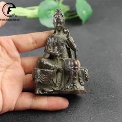 Antique Copper Bench Guanyin Bodhisattva Statue Desktop Ornament Buddha Figurines Lucky Feng Shui Home Decors Crafts Accessories