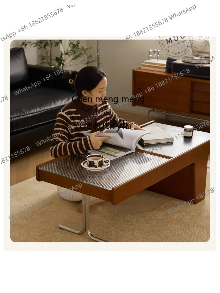 

Кофейный столик из массива дерева в скандинавском и японском стиле для небольшой квартиры, простой современный многофункциональный стеклянный чайный столик для гостиной