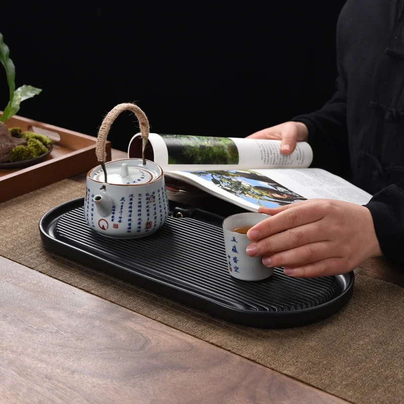 Ceramic tea tray Small household tray Kung Fu tea set Japanese retro rectangular water storage and drainage tea tray
