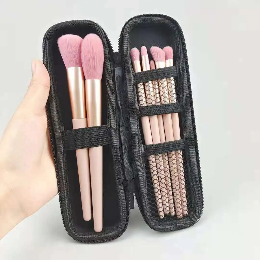 Women Makeup Brush Case Pure Black Small Cosmetic Bag Lipstick Pen Organizer Beauty Tool Storage Box Zipper Long Strip EVA Pouch