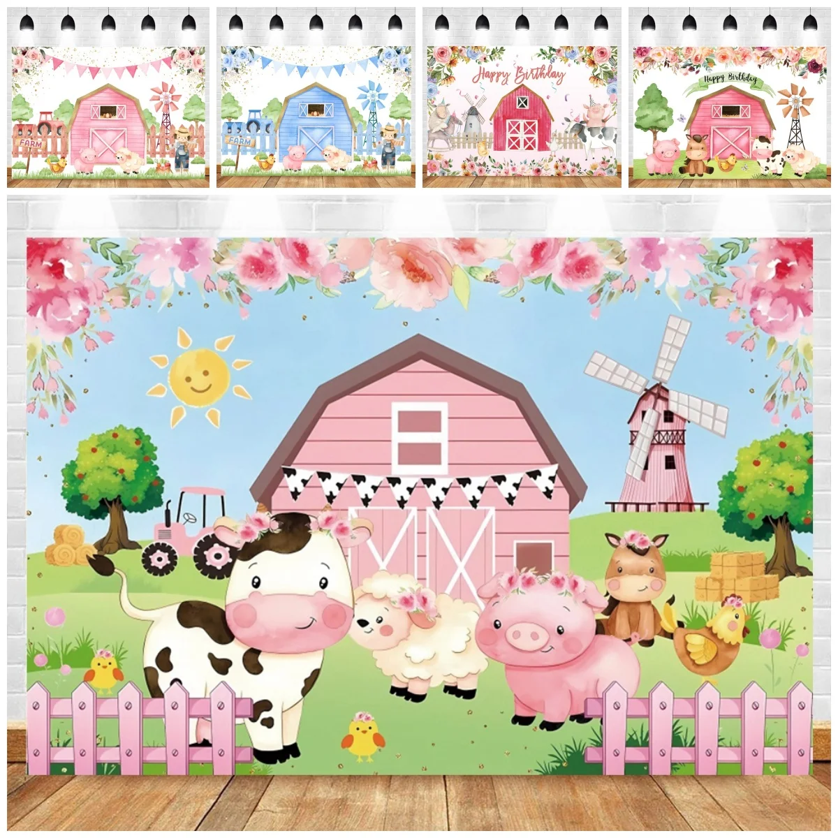 

Фон для фотосессий с мультяшными животными с фермы, декорации для дня рождения, аксессуары для фотосъемки на детский праздник, фотозона