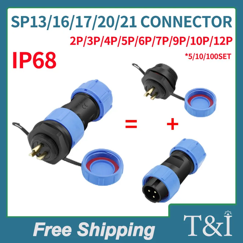 SP21 SP20 SP17 SP16 SP13 2Pin-12Pin REAR Nut Panel Mount Waterproof IP68 Aviation Circular Cable Connector Plug Socket