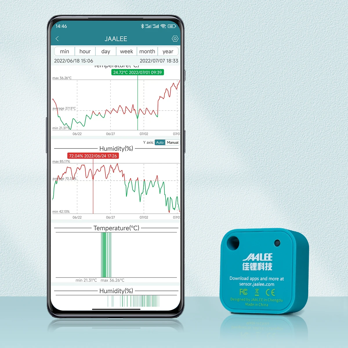 Jaalee JHT termómetro con Sensor de temperatura, humedad, Dewpoint, VPD, higrómetro, Logger, Monitor de exportación, refrigerador, congelador, nevera