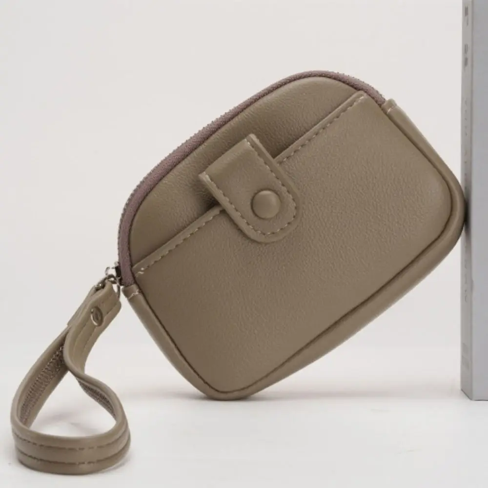 

Retro with Wrist Lanyard Handheld Wallet Korean Style Mini Zipper Coin Purse Solid Color Earphone Pouch Small Item Bag Outdoor
