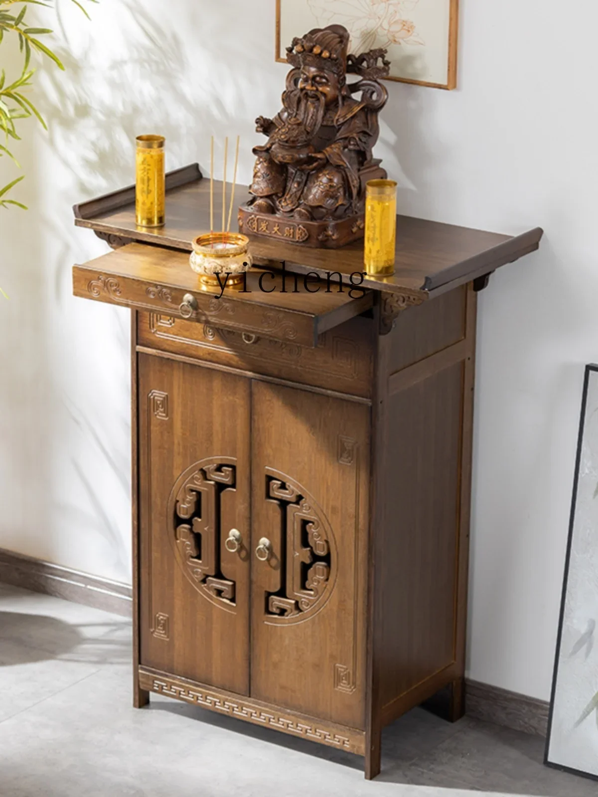 GZ Shentai heightened table incense case household God of Wealth Guanyin table new Chinese vertical cabinet with door