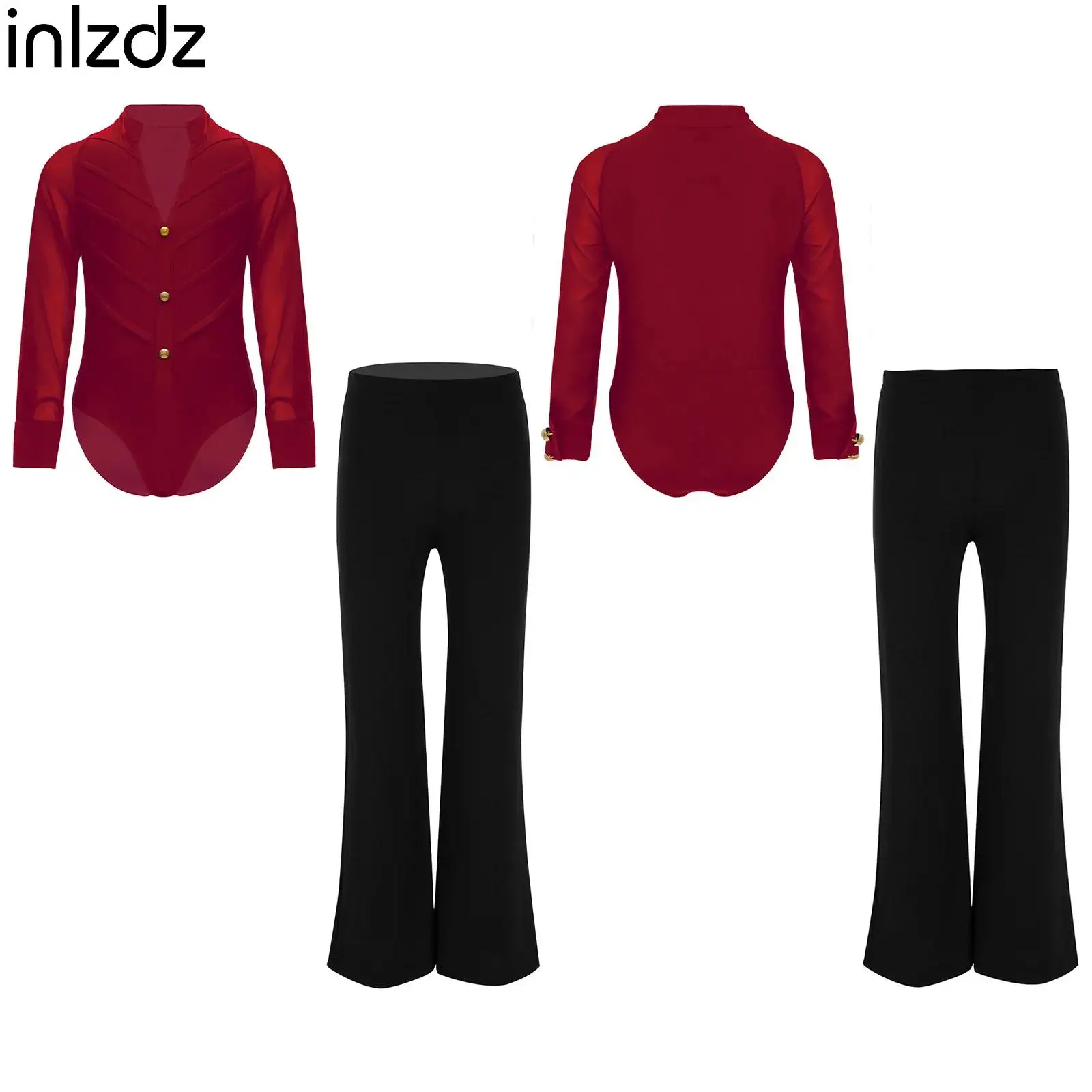

Kids Boys Latin Ballroom Dance Costume Long Sleeve Stand Collar Leotard with Pants for Party Stage Performance Competition