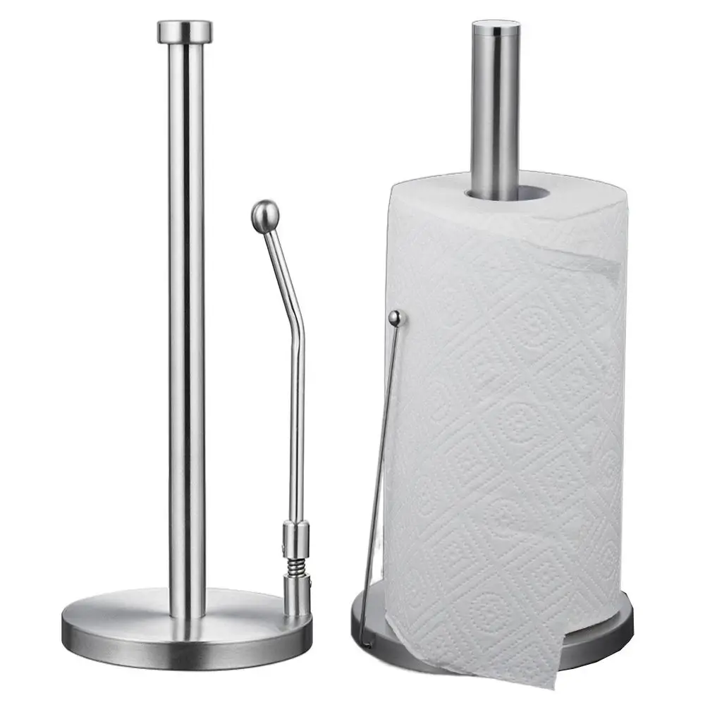 Stainless Steel Paper Holder Weighted Base Vertical Freshness Film Shelf Non-slip One-handed Operation Paper Roll Stand