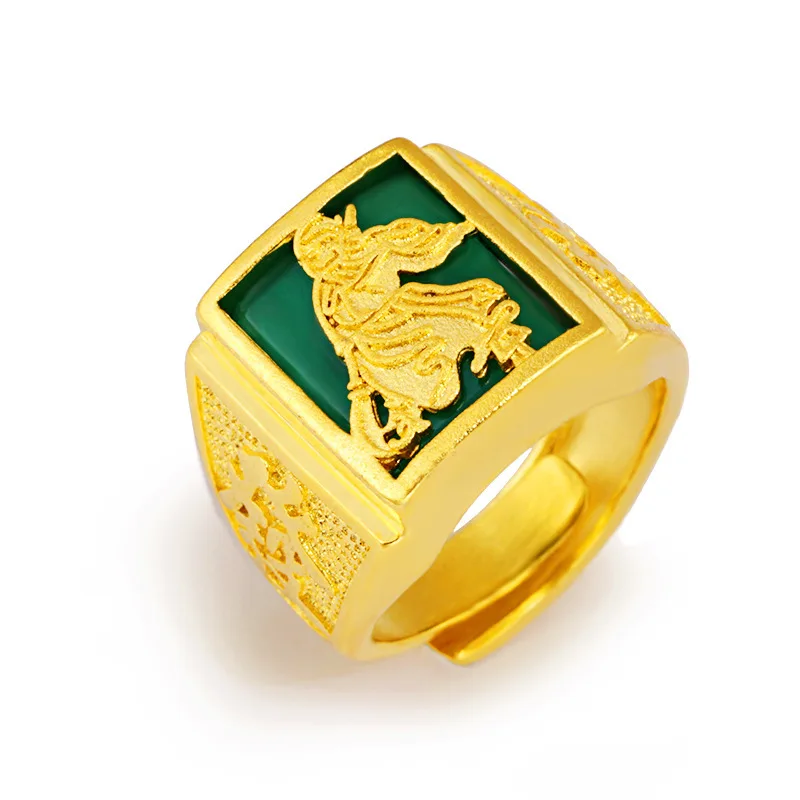 Business Domineering Malaysian Jade Openable Guan Gong Ring For Men 24K Gold AU999 | Mature and steady, full of aura view 2