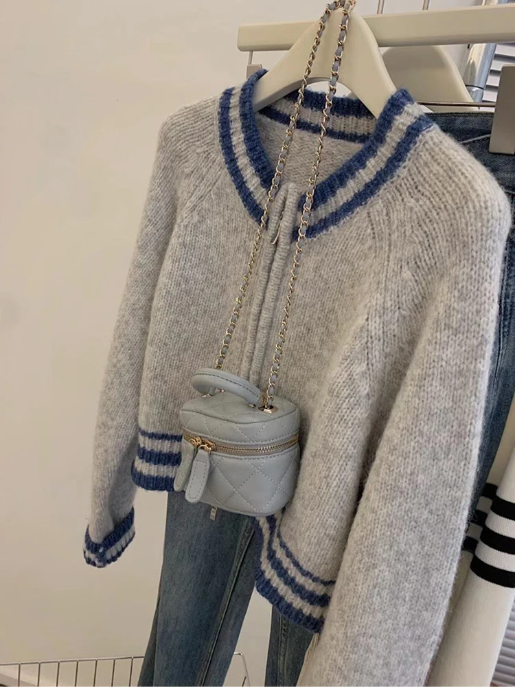 Donna Harajuku Vintage manica lunga girocollo maglione giacca 2024 autunno inverno femminile Casual Versatile cerniera Cardigan lavorato a maglia