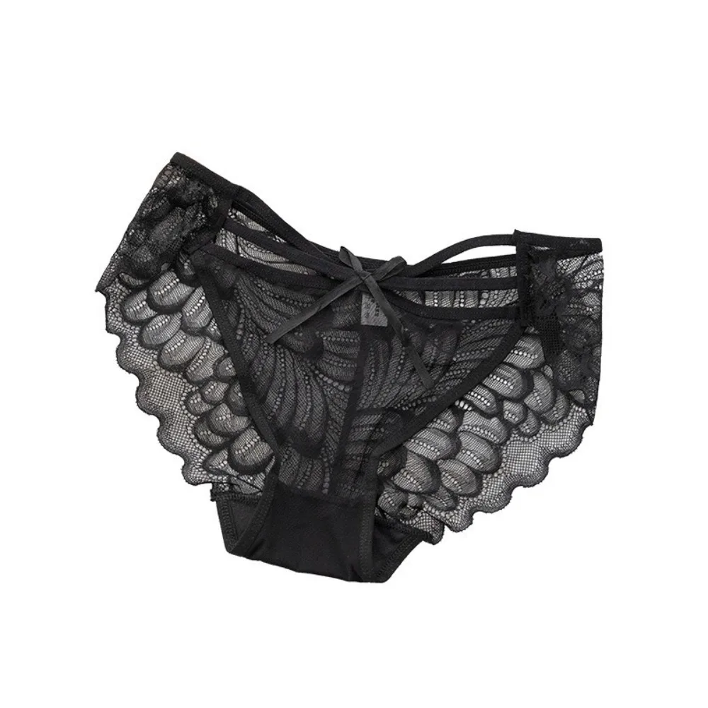 Comfortable Low Waist Lace Panties Transparent Bow Mesh Flower Briefs Lingerie Cotton Crotch Lace Thin Underwear Girl