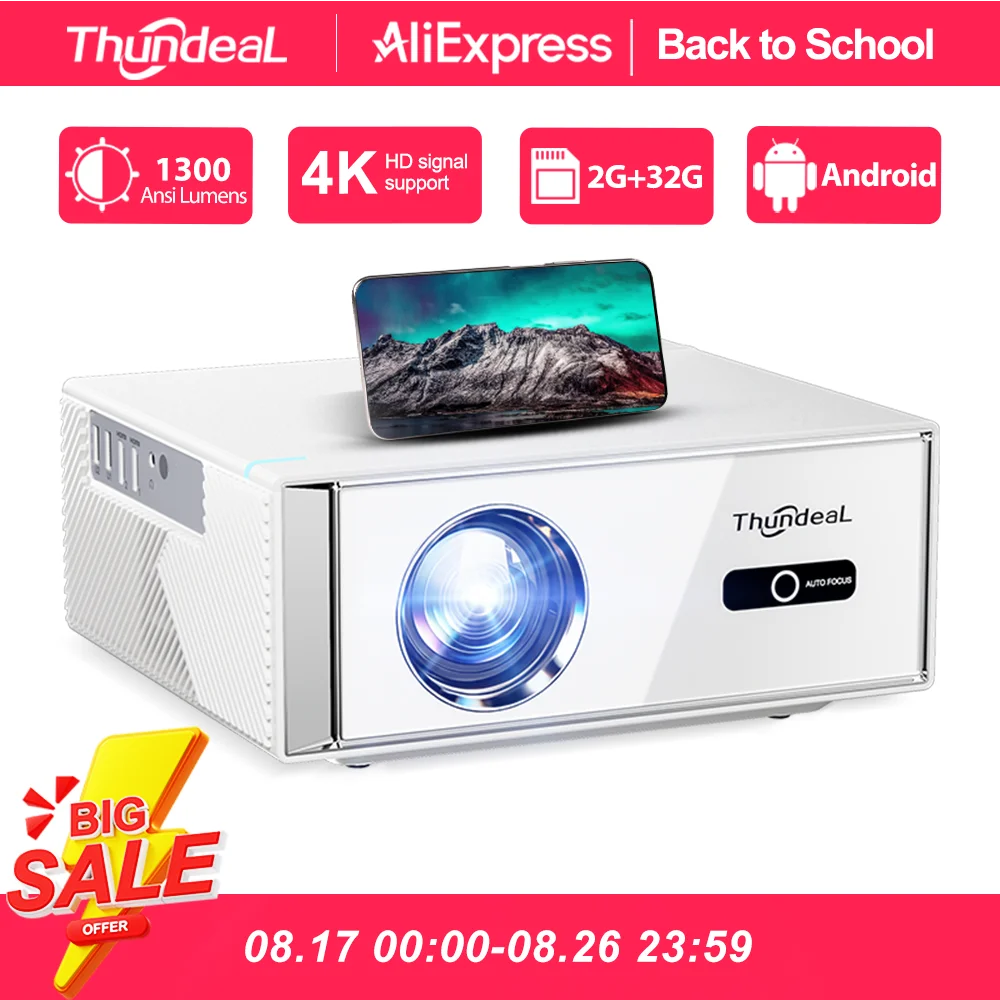 ThundeaL TD95W Android-Projektor Full HD 1080P WiFi 2K 4K Heimkino Tragbarer Smart-TV Video-Film-Projektor für Meetings LED TD95 Beamer