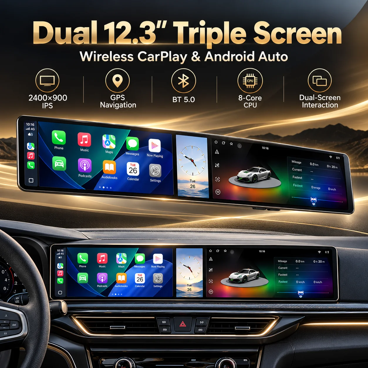 Dual 12.3 Inch Android 15 Car Radio For Range Rover Vogue L405 2013-2016 Triple Screen Wireless CarPlay Android Auto Multimedia