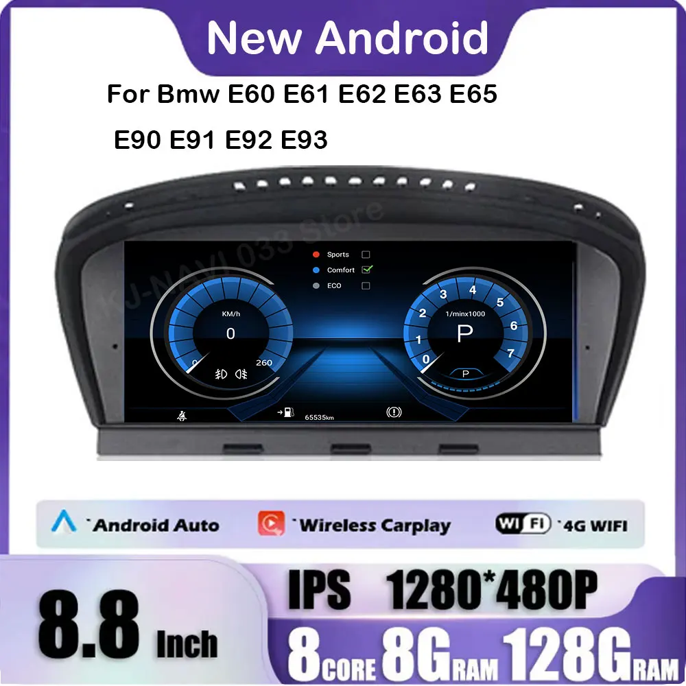 

For BMW E60 E61 E62 E63 E65 E90 E91 E92 E93 8.8" Android 14 Car Radio Player GPS Navigation Video Multimedia IPS Touch HD Screen