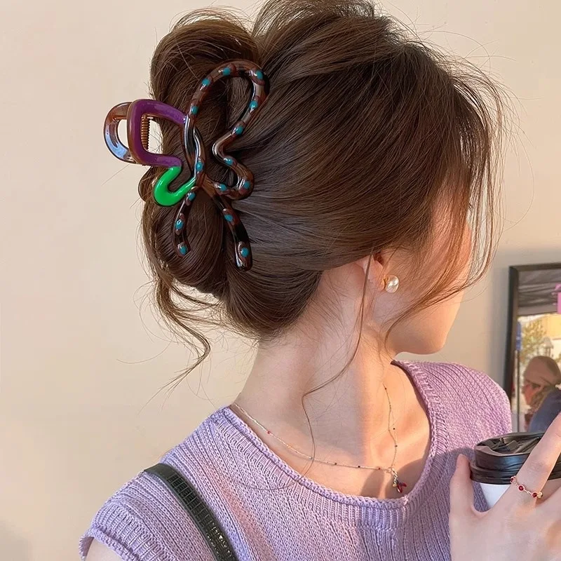 

Новое поступление, зажим для когтей с бантом, японский корейский стиль, цветной блок, в горошек, сильная фиксация для тонких волос, милый аксессуар для волос на спине