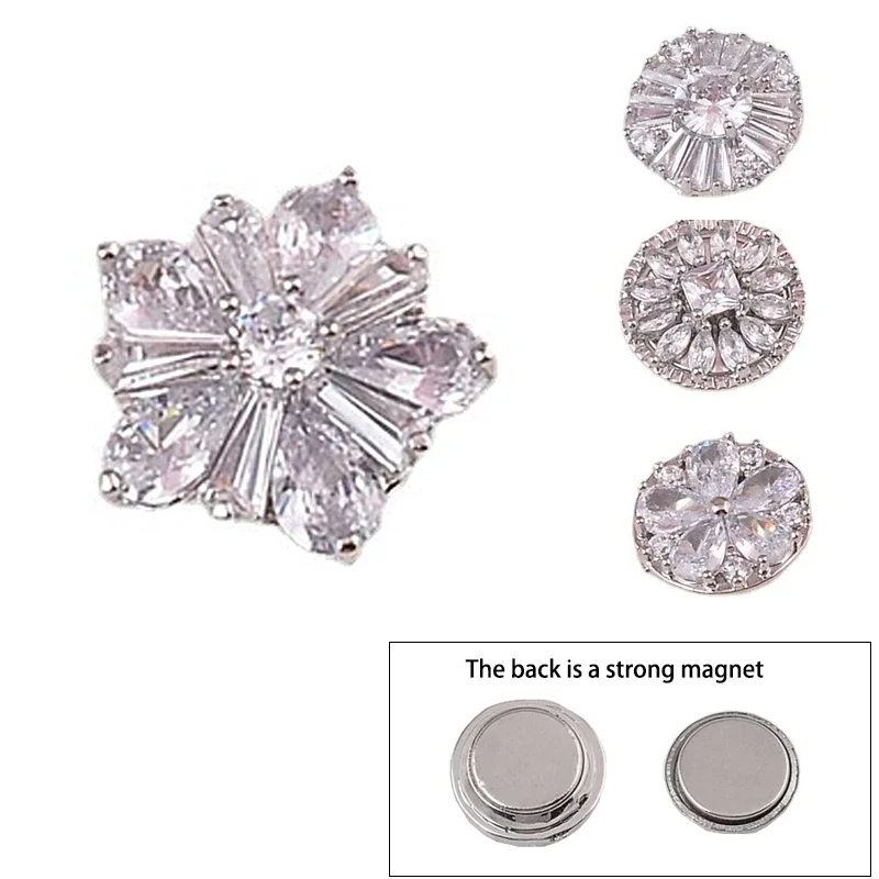 Crystal Flower Traceless Magnet Brooches for Women, Strong Magnetic, Rhinestone Corsage, Elegant Fashion Jewelry, Ideal Gifts