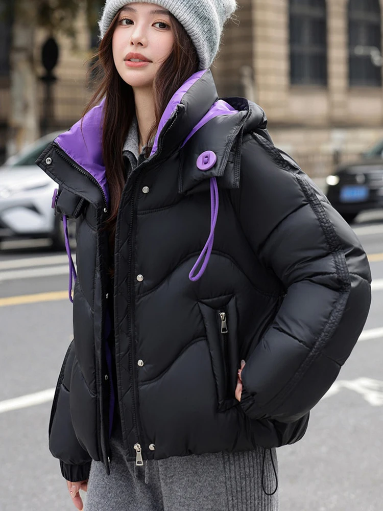 Womens Brown Quilted Down Coat Plaid Lining Zip Front Button Pockets Jacket Autumn Winter Travel Work Daily Streetwear Cozy Wear