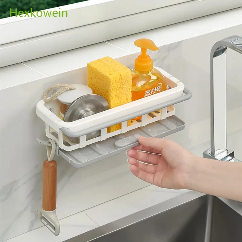 Kitchen Sponge Sink Holder Punch-free Dish Drain Rack Storage Shelf Bathroom Shelves Hanging Rack Organizer Accessories