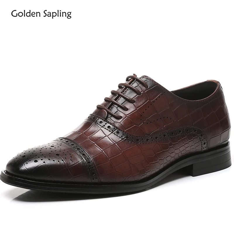 

Golden Sapling Retro Carved Leather Brogue Shoes Men Genuine Leather Leisure Oxfords Animal Pattern Male Business Dress Footwear