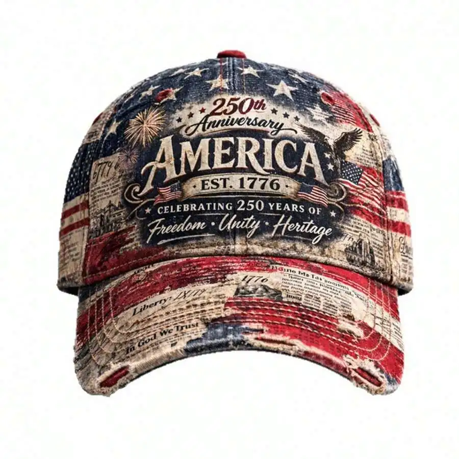 

250th Anniversary Distressed American Flag Baseball Cap Unisex Patriotic Hat