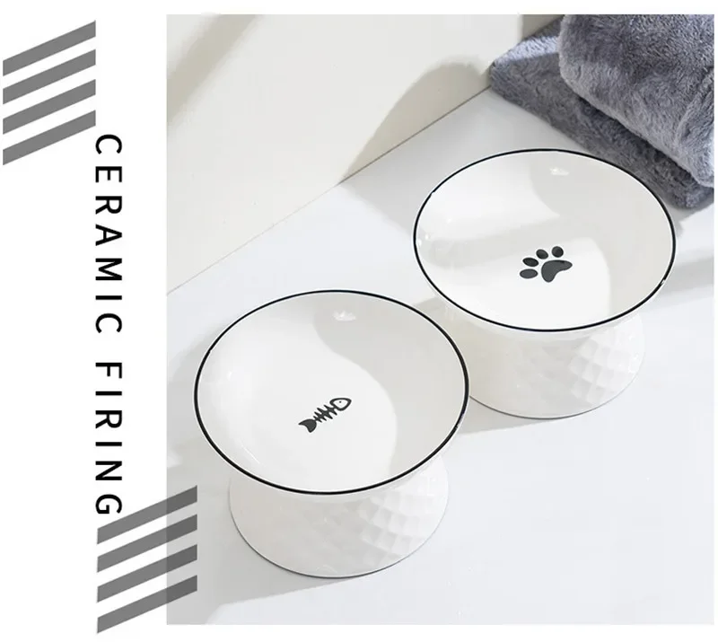 Cat Bowls Ceramic Extra Wide Raised Pet Food Bowl Dog Feeding Elevated Pets Feeder Cat Slow Feeder Cats Accessories Ramen Bowl